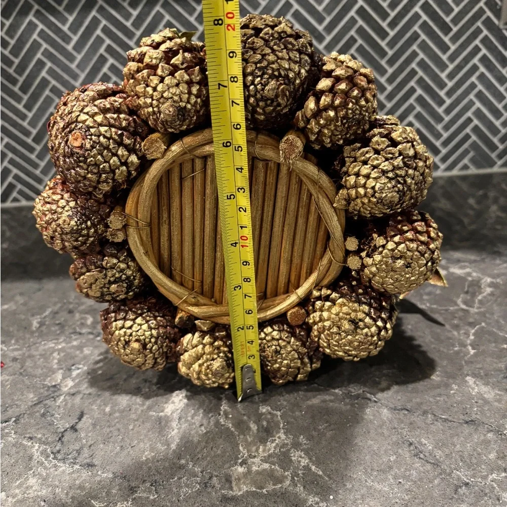 ❗️Crate & Barrel Festive Pinecone Basket with Red Accents